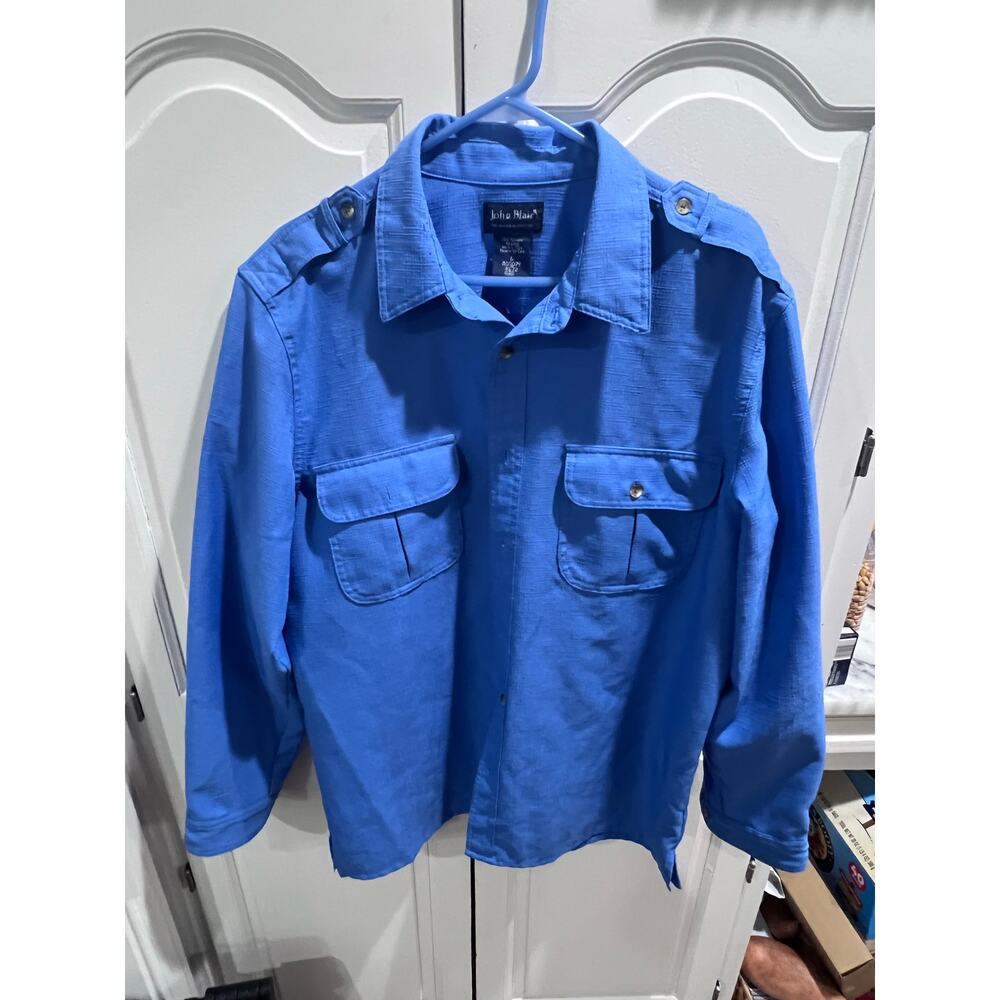 John Blair Men’s Long Sleeve Button Up Shirt Blue XL Casual Military Style